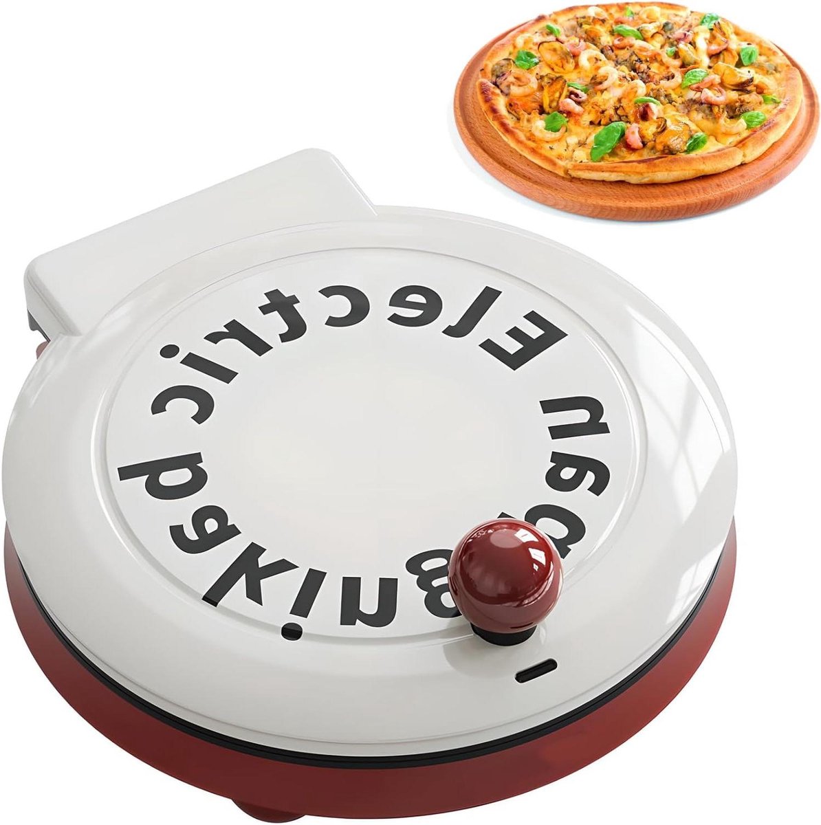 Elektrische Pizzamaker - Multicooker - Snel Koken - Dubbelzijdige Verwarming - 23 cm Plaat - Rood