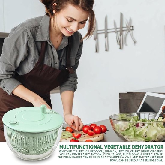 Sla Centrifuge - Groente Droger - Verse Salades Maken - Draai en Meng Functie - 23.5 cm - Lichtgroen — afbeelding 3