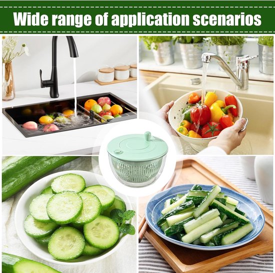 Sla Centrifuge - Groente Droger - Verse Salades Maken - Draai en Meng Functie - 23.5 cm - Lichtgroen — afbeelding 5