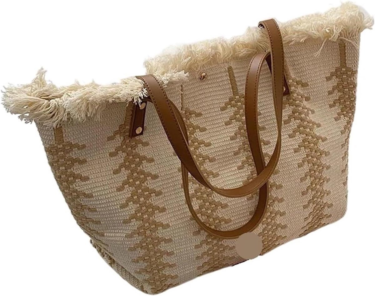 Strandtas Grote Tote - Casual Schoudertas - Zomerse Uitjes - Natuurlijk Stro - Eén Maat - Bruin