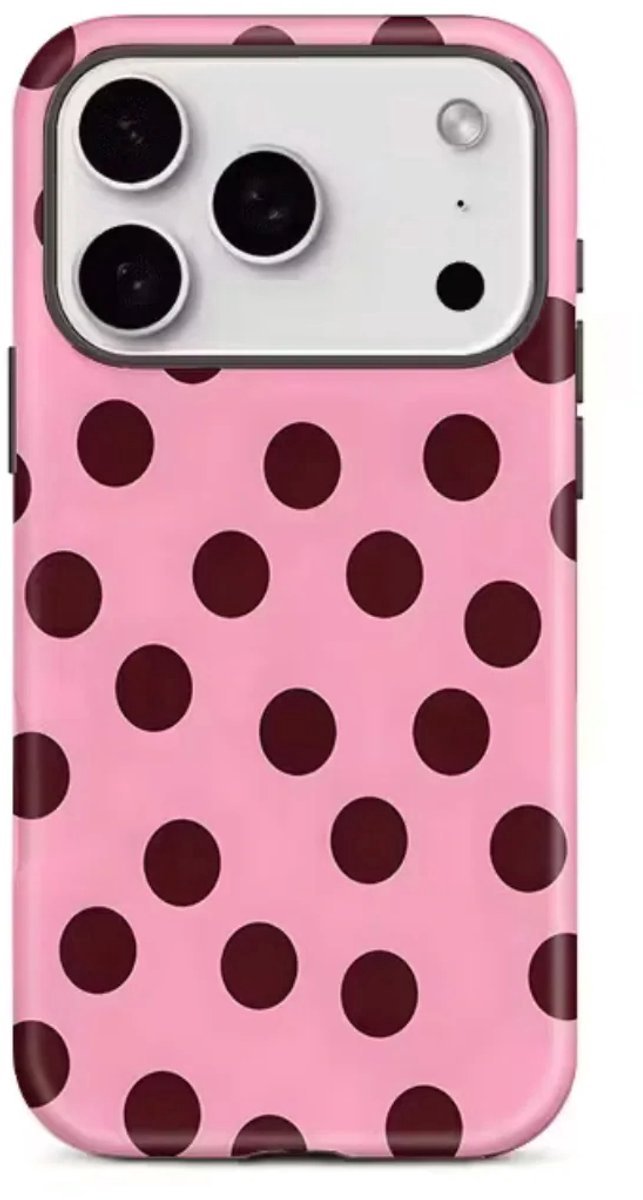 Roze Telefoonhoesje – Geschikt voor iPhone 17 Pro – Stippen Print - Harde Polka Dot Case – 4 Season Must Haves