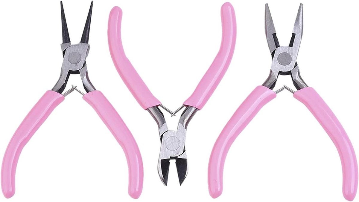 Tangenset 3 Delig - Reparatiegereedschap - Sieraden Maken - Koolstofstaal - Klein Formaat - Roze