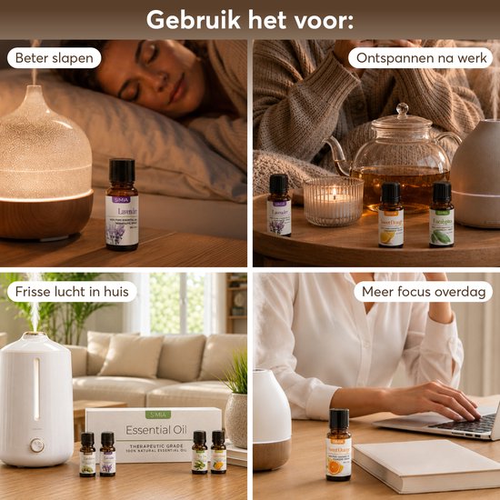 SIMIA Premium Essentiële Oliën Set 100% Natuurlijk - Aromatherapie - olie voor aroma diffuser - 6 x 10ml