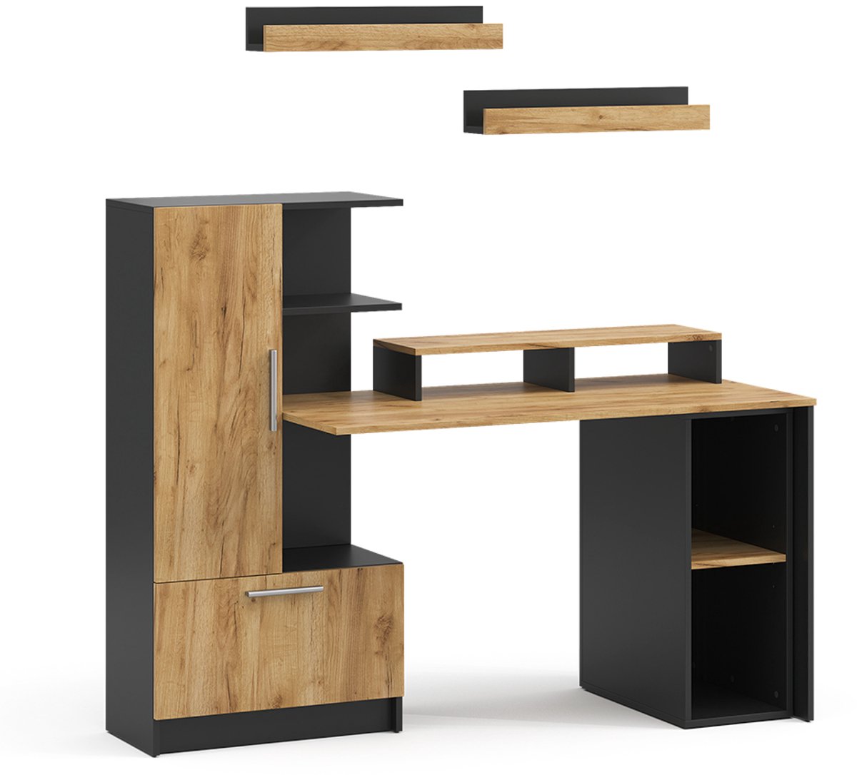 Vicco Bureau Tomy, Antraciet/Goudkleurig Eiken, 150 x 59 cm Set van 5