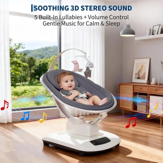 Joorly Electrische Wipstoel - Wipstoel Baby - Eetstoel baby - Kinderstoel - Slimme Afstandsbediening - 5D-schommeltechnologie - Adaptieve Verstelingsmodus - Voor Baby's van 0-6 maanden - Beige — afbeelding 4