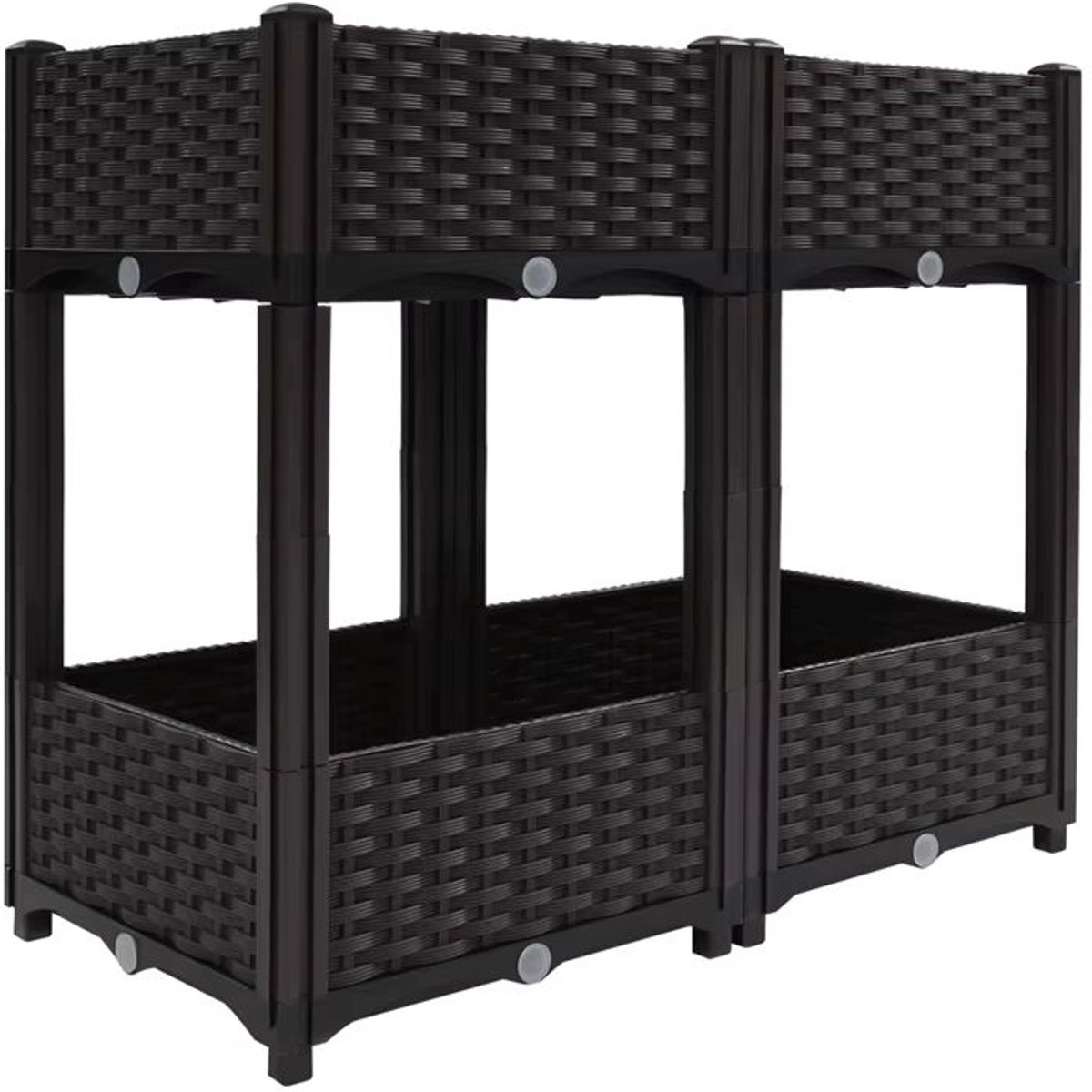 Venzor - Verhoogde Kunststof Plantenbak - Bruin – Modulair Tuinbed - 80*40*67 cm – Weerbestendig – Buiten – 4‑delige Set