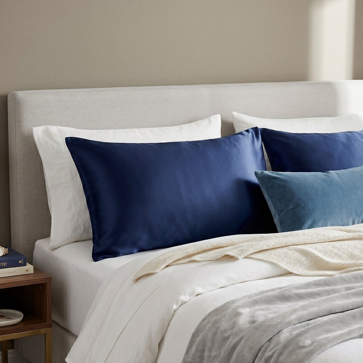 YOSMO Zijden Kussensloop - Donkerblauw - Marineblauw - Anti Rimpel en Anti Pluis Haar - 100% Moerbei Zijde - Luxe Sloop - Navy Blue