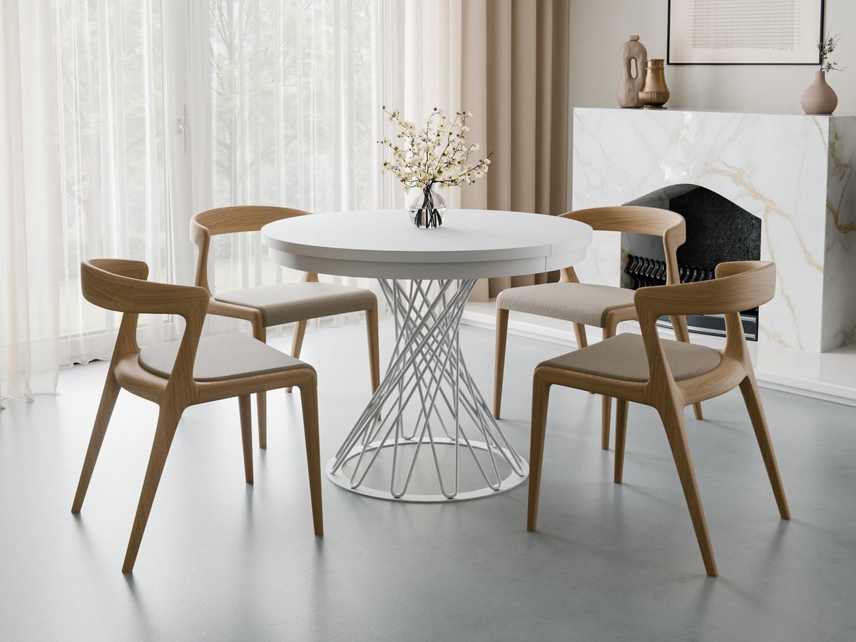 Compleo24-Ronde eettafel met opengewerkte voet- 100/140 cm-Moderne stijl-Wit