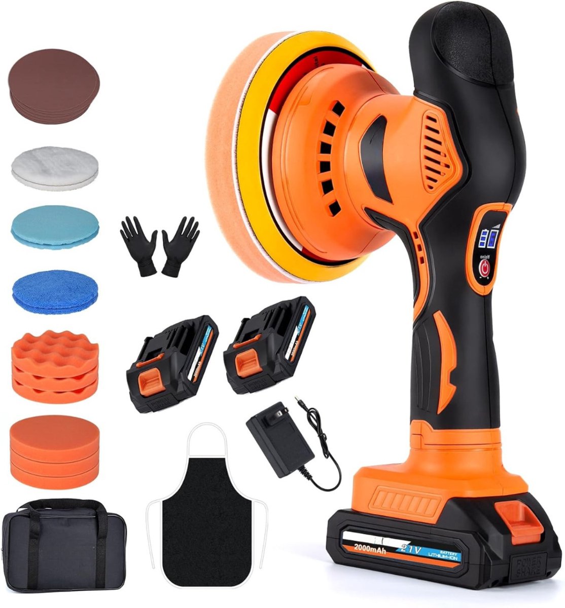 TIM® Polijstmachine Auto - Polijstmachine - Polijstset - Draadloos - Oranje - 28cm x 18cm x 15cm