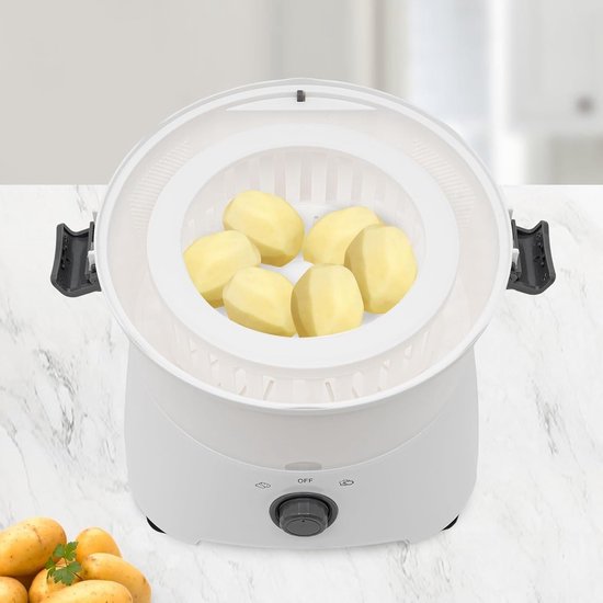 Elektrische Aardappelschilmachine - Automatische Schilmachine - Snel Groenten Schillen - Eén Knop Bediening - 0.8 kg Capaciteit - Wit — afbeelding 2