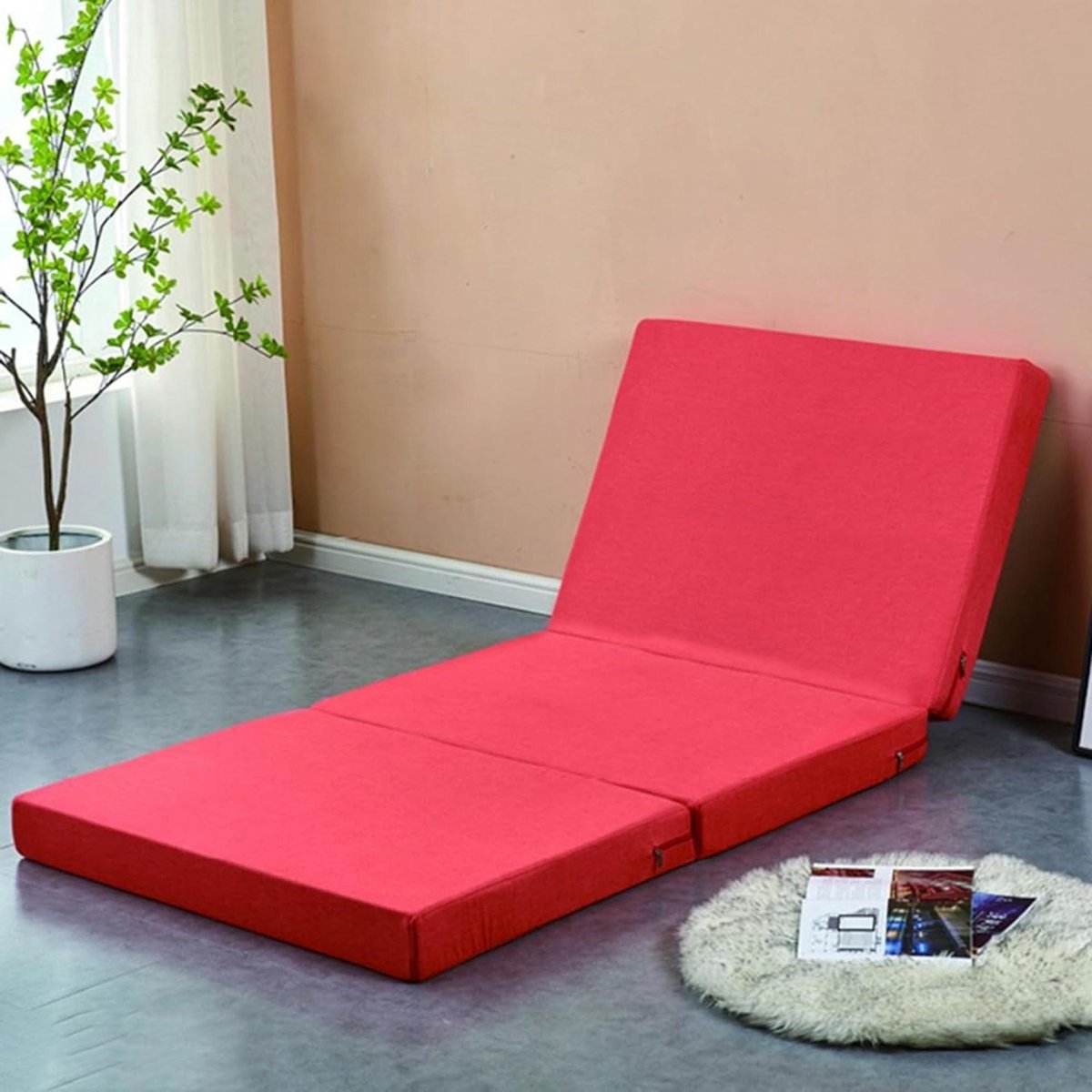 Opvouwbare Matras - Logeerbed Slaapbank - Compact Slapen - Wasbare Hoes - 60-120 cm Breed - Rood
