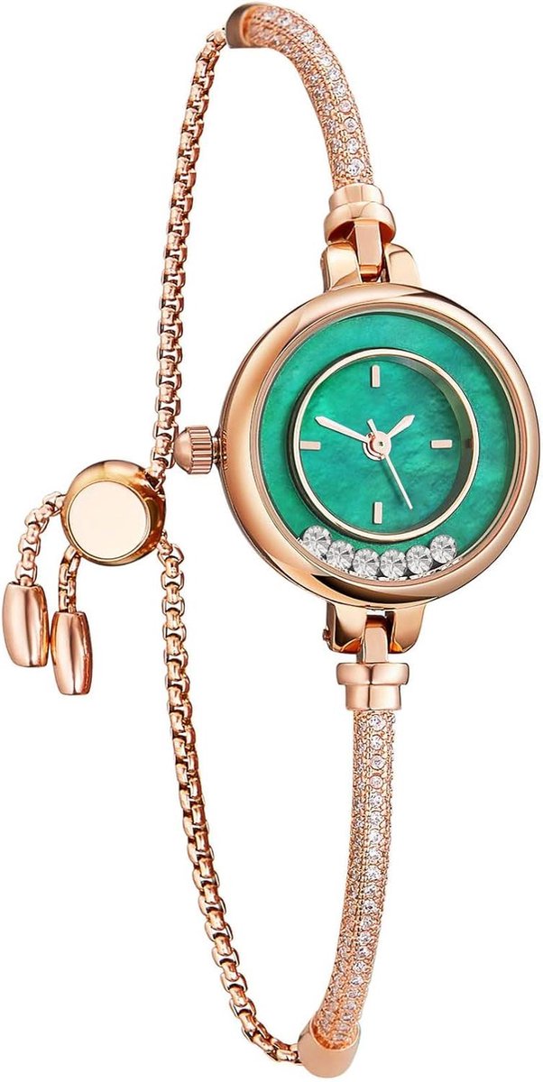 Dames Armband Horloge - Chique polshorloge - Dagelijks gebruik - Glinsterende details - 21.5 cm - Groen