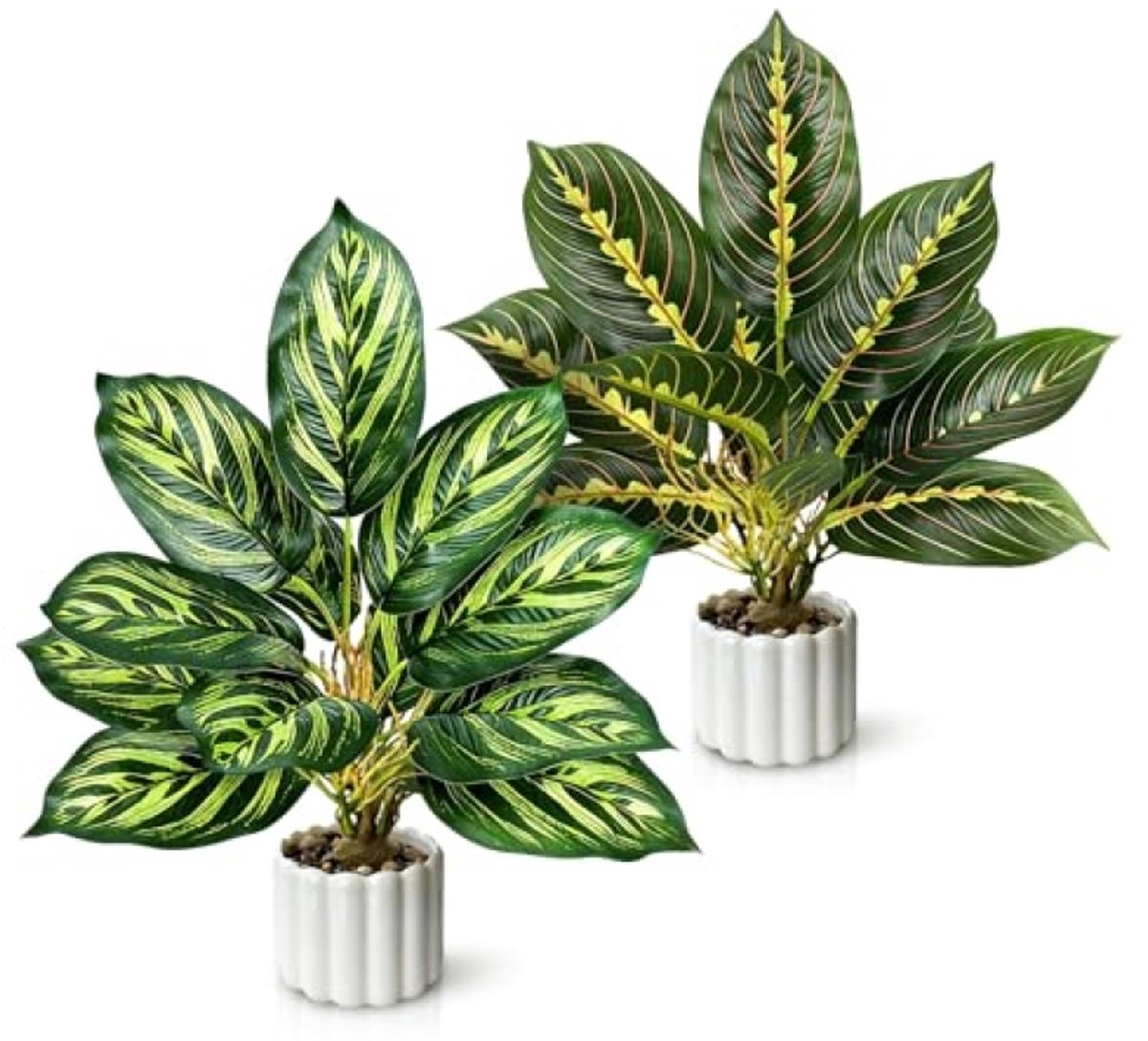 PromoHome Set van 2 Kleine Kunstplanten - Donkergroen - Realistische PVC Planten voor Binnen - Decoratie voor Woonkamer, Slaapkamer, Kantoor, Badkamer - 33 cm Hoog