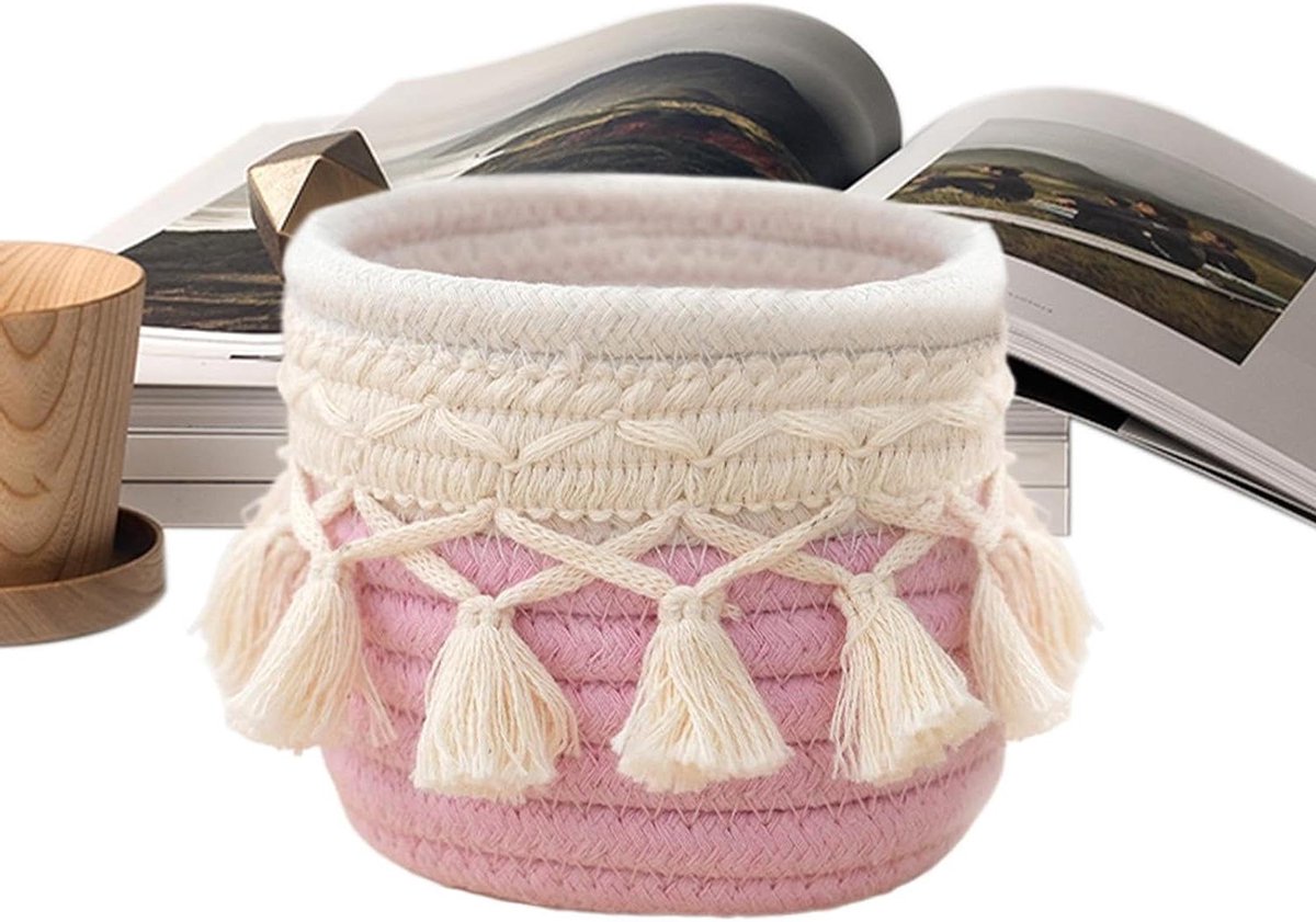 Bureau Organizer - Opbergmandje - Bureau Opruimen - Handgeweven Katoen - 10x10 cm - Roze