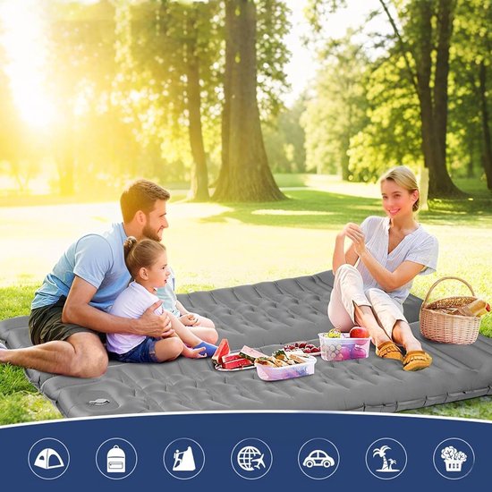 Slaapmat Outdoor - Kampeer mat - Buiten slapen - Ingebouwde voetpomp - 15 cm dik - Grijs — afbeelding 3
