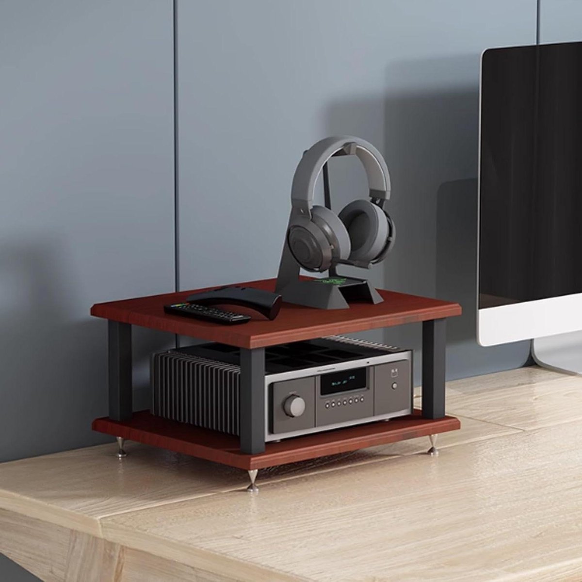 AV Media Kast - Audio Rack - Opslag Organisatie - Stalen Frame - 40x35x22CM - Teak