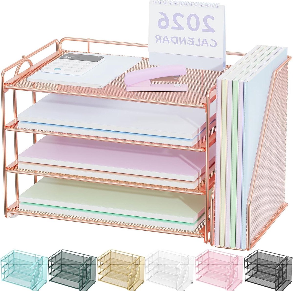 Bureau Organizer - Papier Lade - Werkruimte Ordenen - Metalen Gaasontwerp - 4 Lades - Rosé