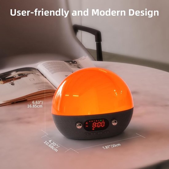 Wekker Nachtlampje - Wake Up Light - Rustig Ontwaken - Zonsopgang Simulatie - 11 Geluiden - Grijs — afbeelding 4