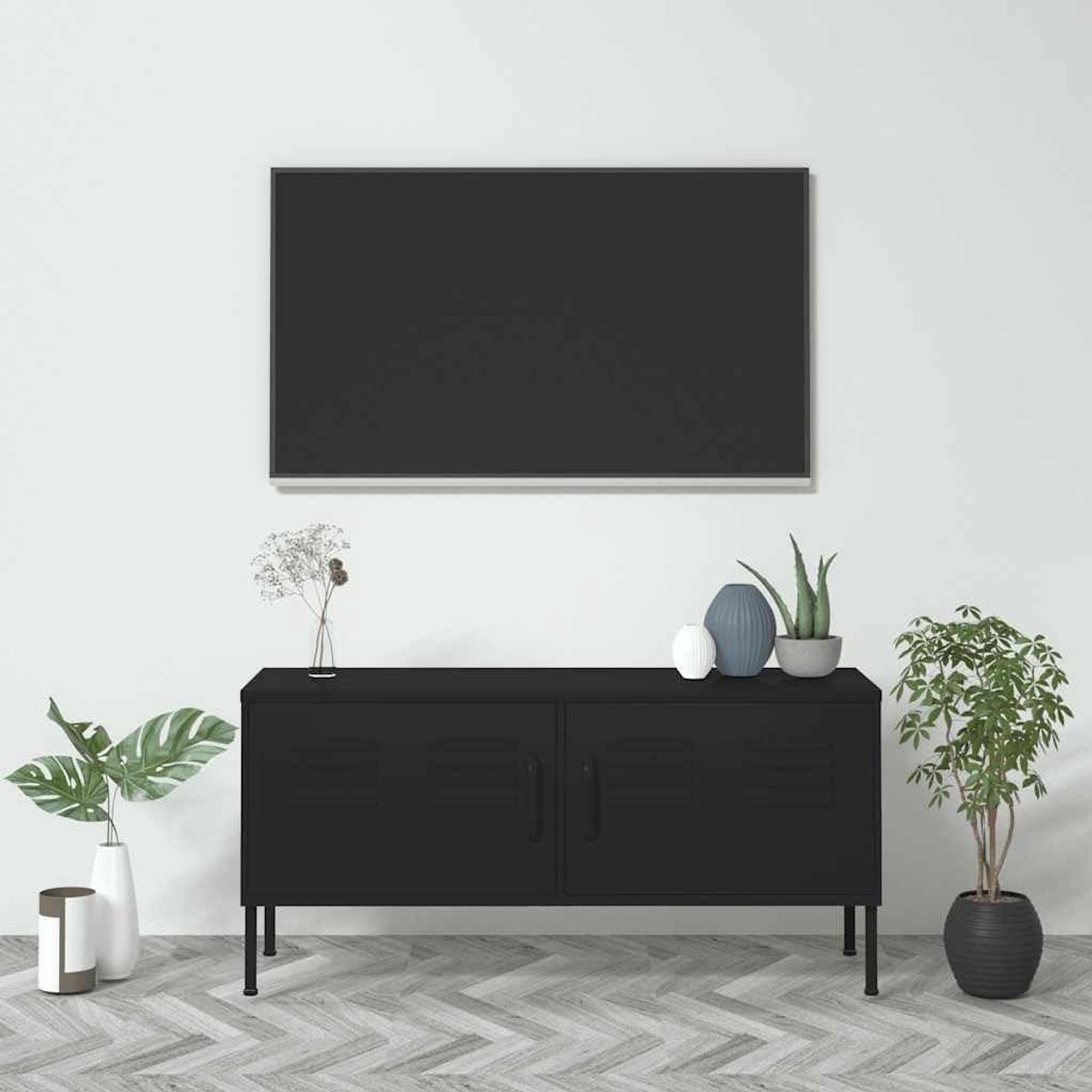 Stalen kast - Tv-meubel - Opbergen Media - Kabelmanagement - 105 cm - Zwart