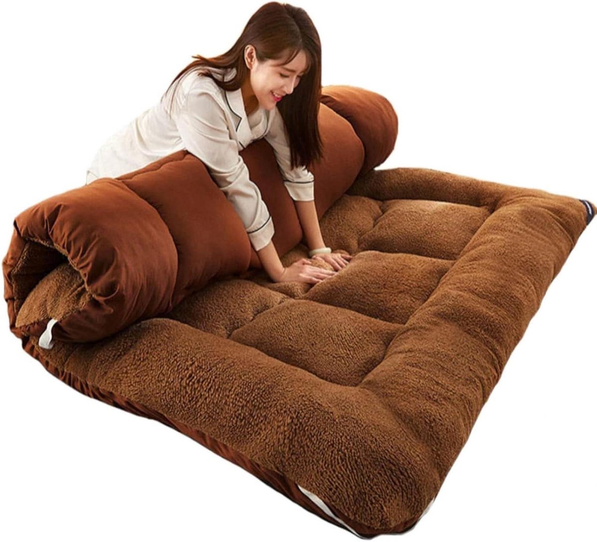 Vloermatras - Opvouwbare futon - Comfortabel slapen - Ademend en draagbaar - 7 cm dik - Donkerbruin