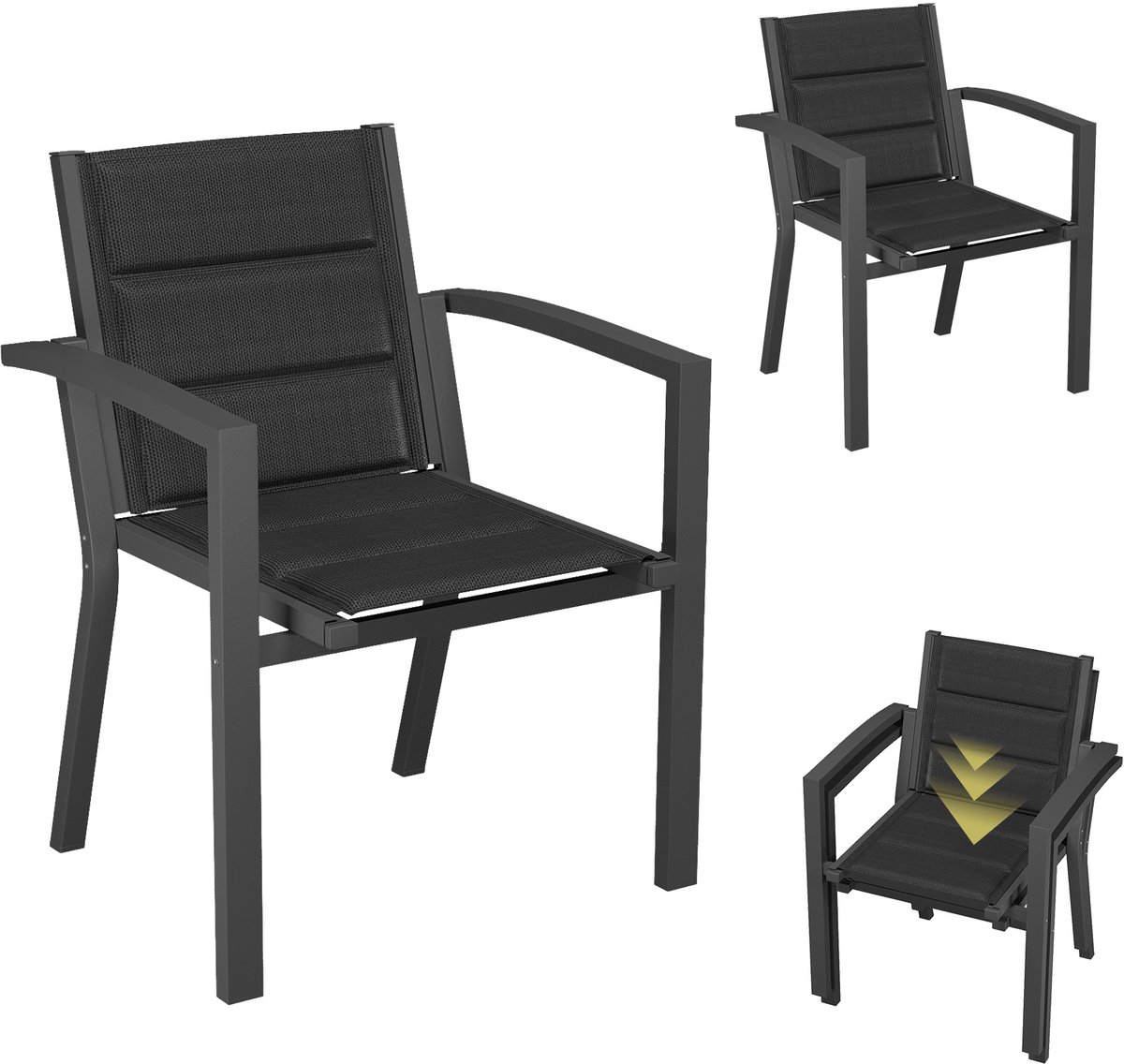 Devoko Aluminium Tuinstoelen 2x - Fauteuils -Tuinstoel - Teslinstof + sneldrogend katoen - Stapelbaar - Versterkte boogconstructie - 57x60x82 - 160 kg - Geschikt voor kamperen, terrassen en tuinen - Donkergrijs