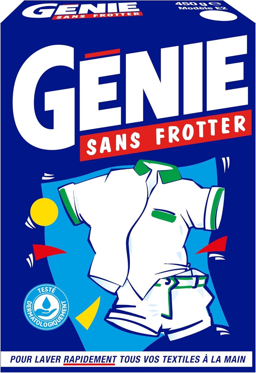 GENIE Sans Frotter Waspoeder 450 g - Vlekverwijderaar Poeder voor Handwas - Witte en Bonte Was - Werkt in Koud Water - Dermatologisch Getest - Lessive Poudre à la Main