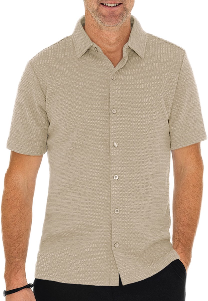 Func Factory mannen Shirt doorknoop Structure beige maat M