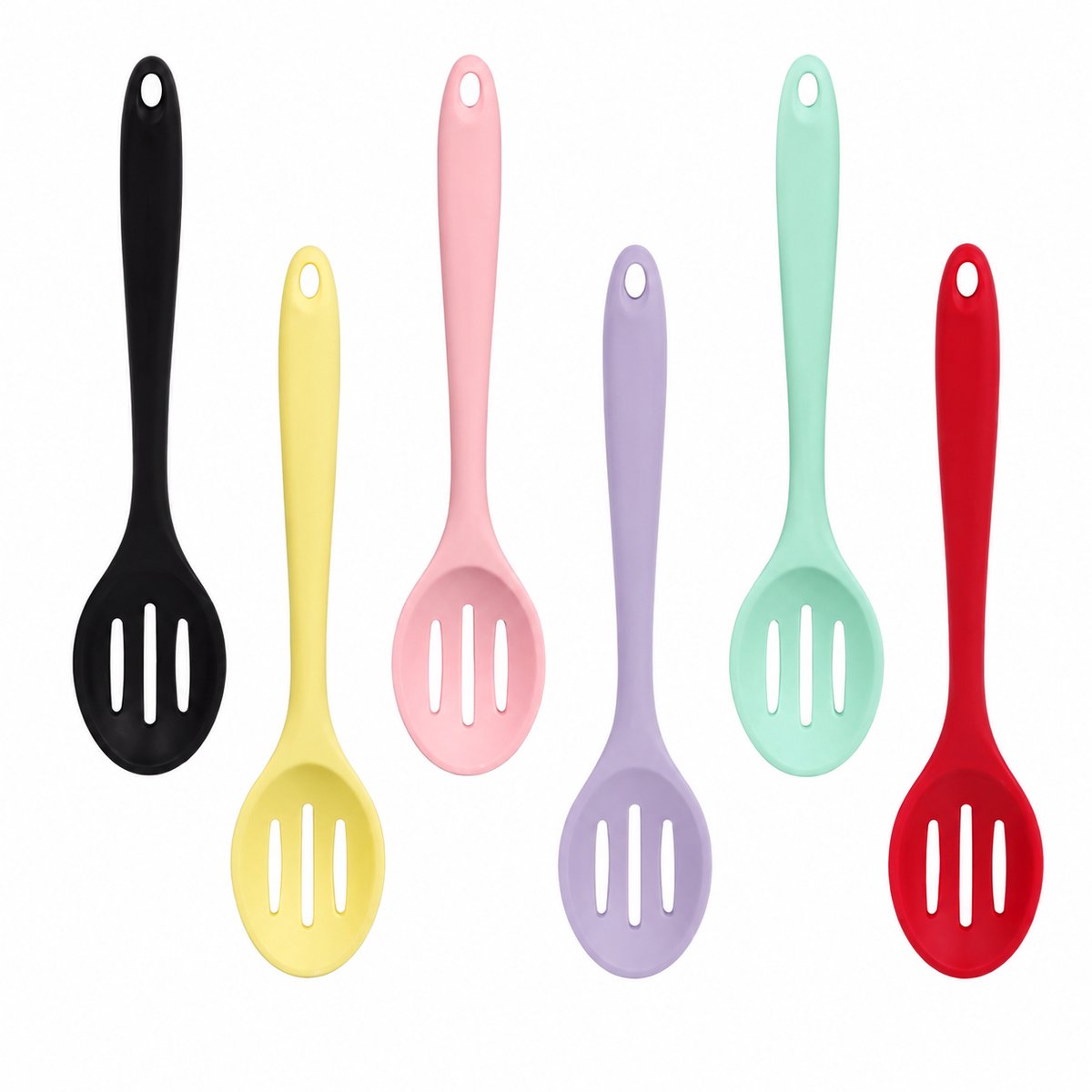 BOTC Opscheplepels -Kooklepel-Siliconen Lepel Set- 6tuks– Schuimspaan-Hittebestendige Keukenlepels voor Koken, Mengen en Serveren – Multicolor Siliconen Keukengerei