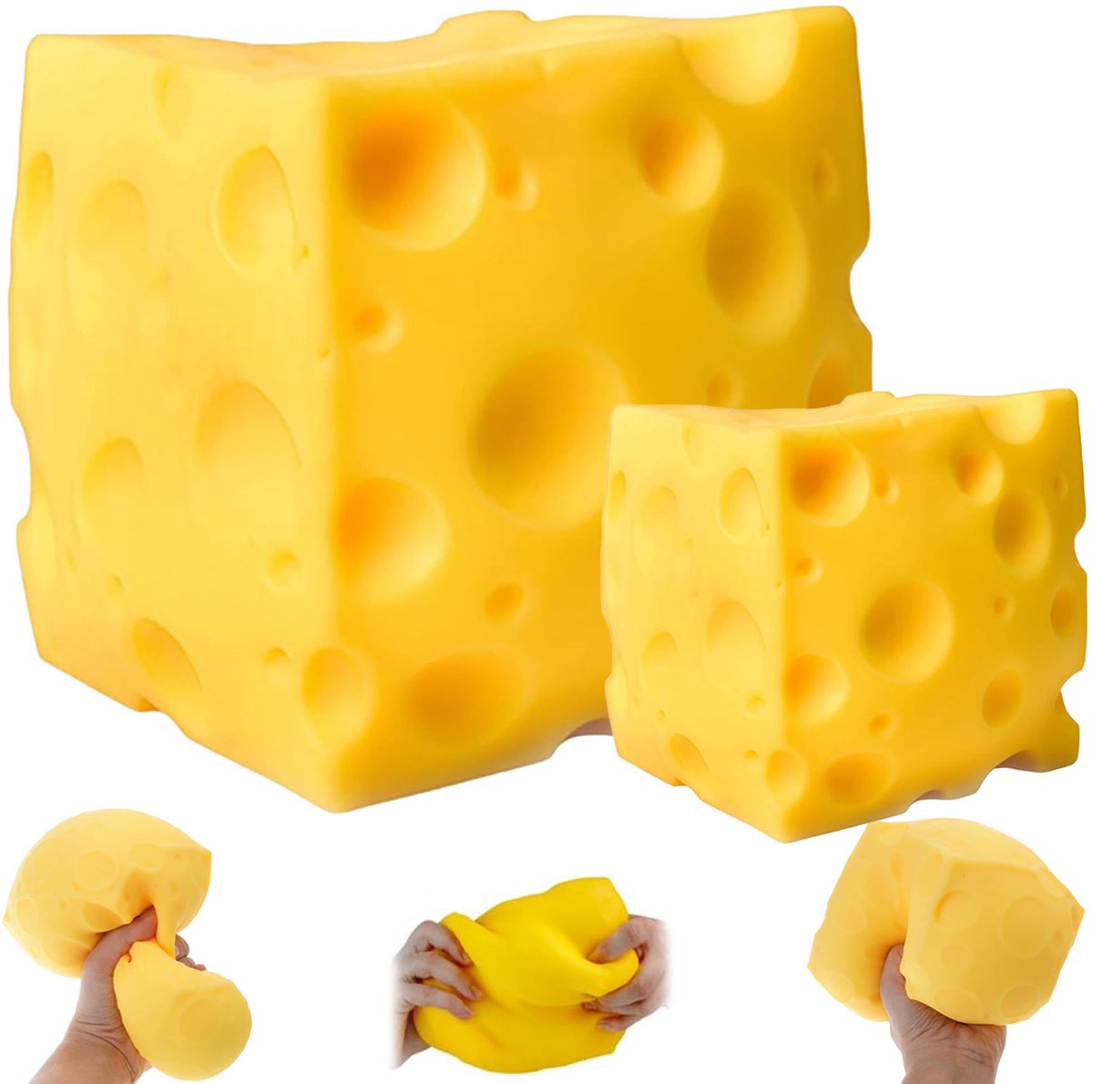 2 stuks Squishy Kaas Stressbal Jumbo - 10 cm + 5 cm - Kaasblok squishy - Kaas squishy antistressbal - Langzaam terugverend fidget speelgoed - Stressverlichting cadeau voor kinderen en volwassenen