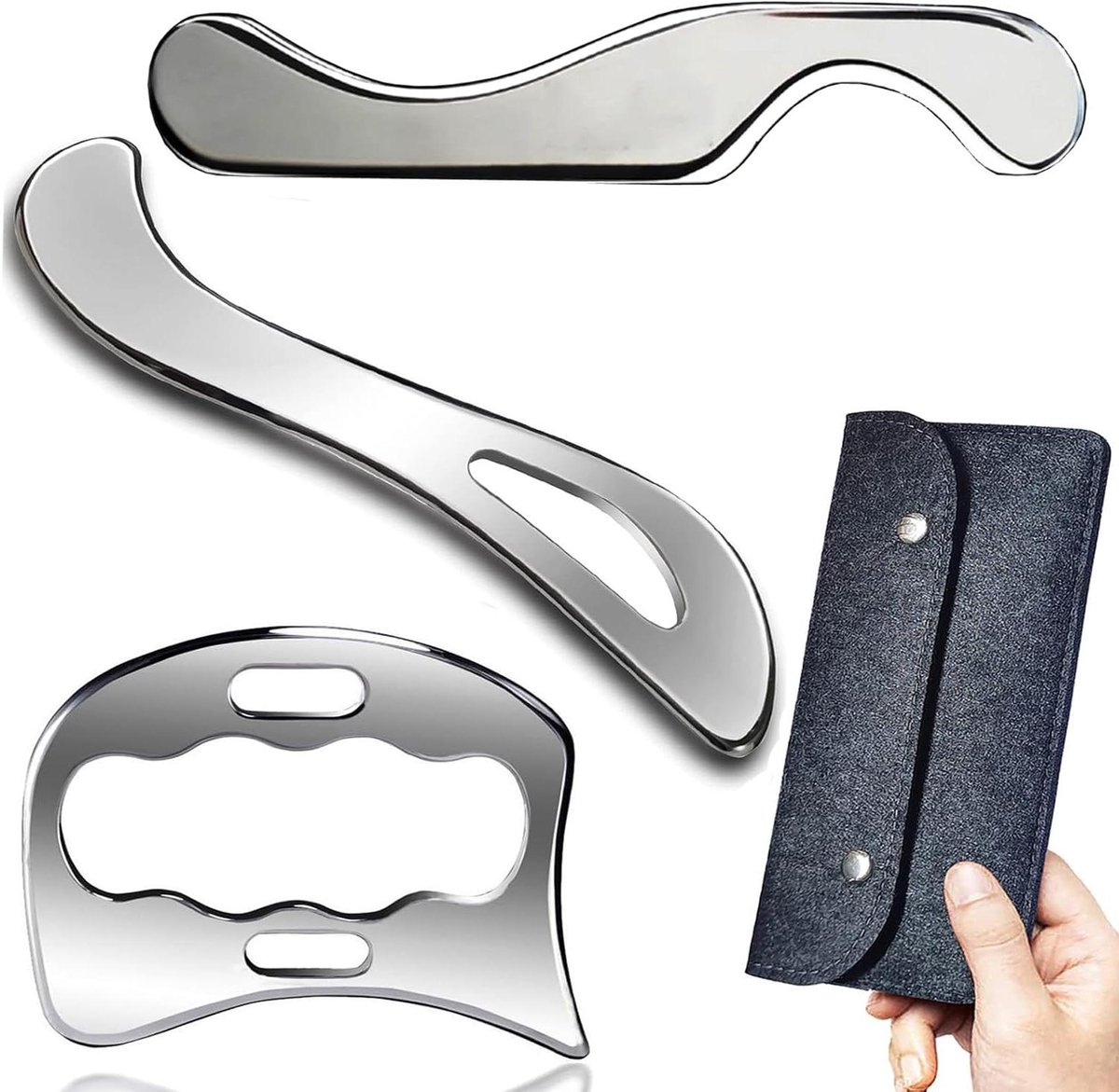 Gua Sha Tool - Massage Schraper - Spiertherapie Behandeling - Professioneel Ontwerp - 15 cm Lengte - Zilverkleurig