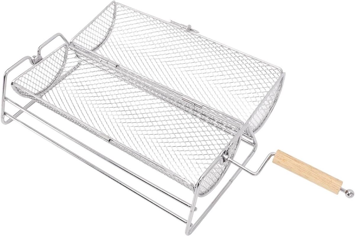 Rollende Grillmand - BBQ Cilinder - Buiten Koken - Gelijkmatige Warmte - 32x16x13 cm - Zilver