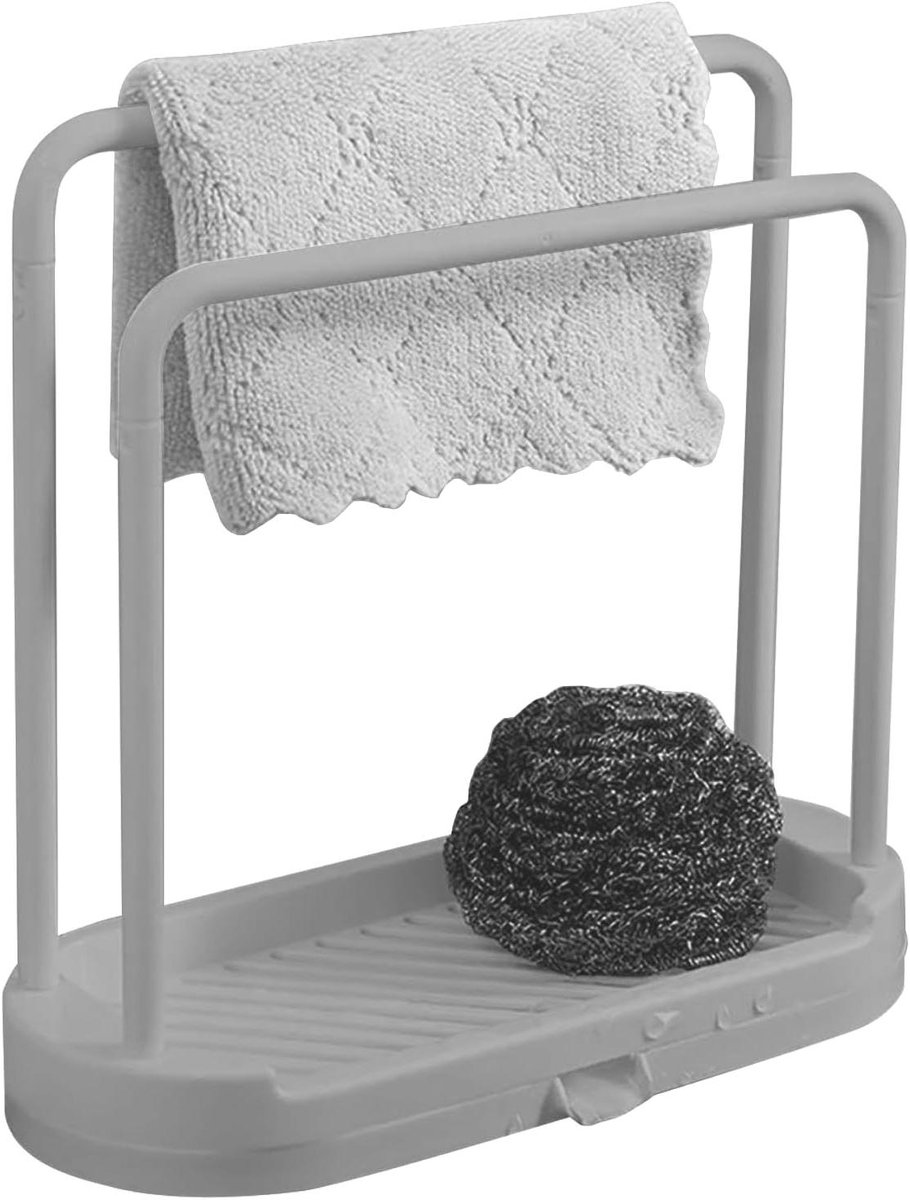 Keuken Organizer - Spoelbak Houder - Keuken Opbergen - Dubbele Stang - 20.5 cm - Grijs