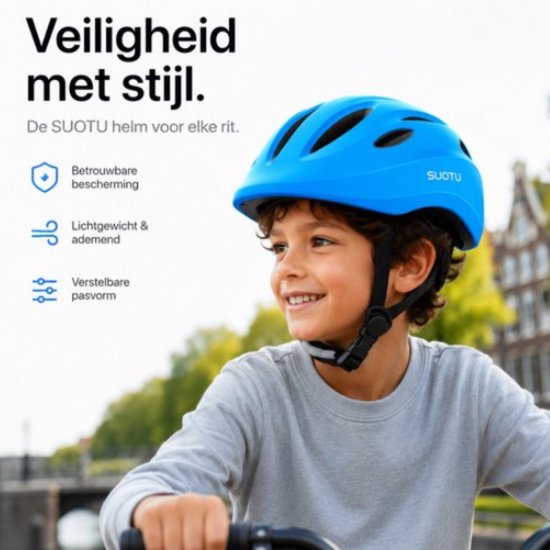 Suotu Kinderhelm - Buitenspeelgoed - helm - fietshelm kind - Fietshelm Jongens en Meisjes - S - 52-56CM - Blauw van Suotu — afbeelding 3
