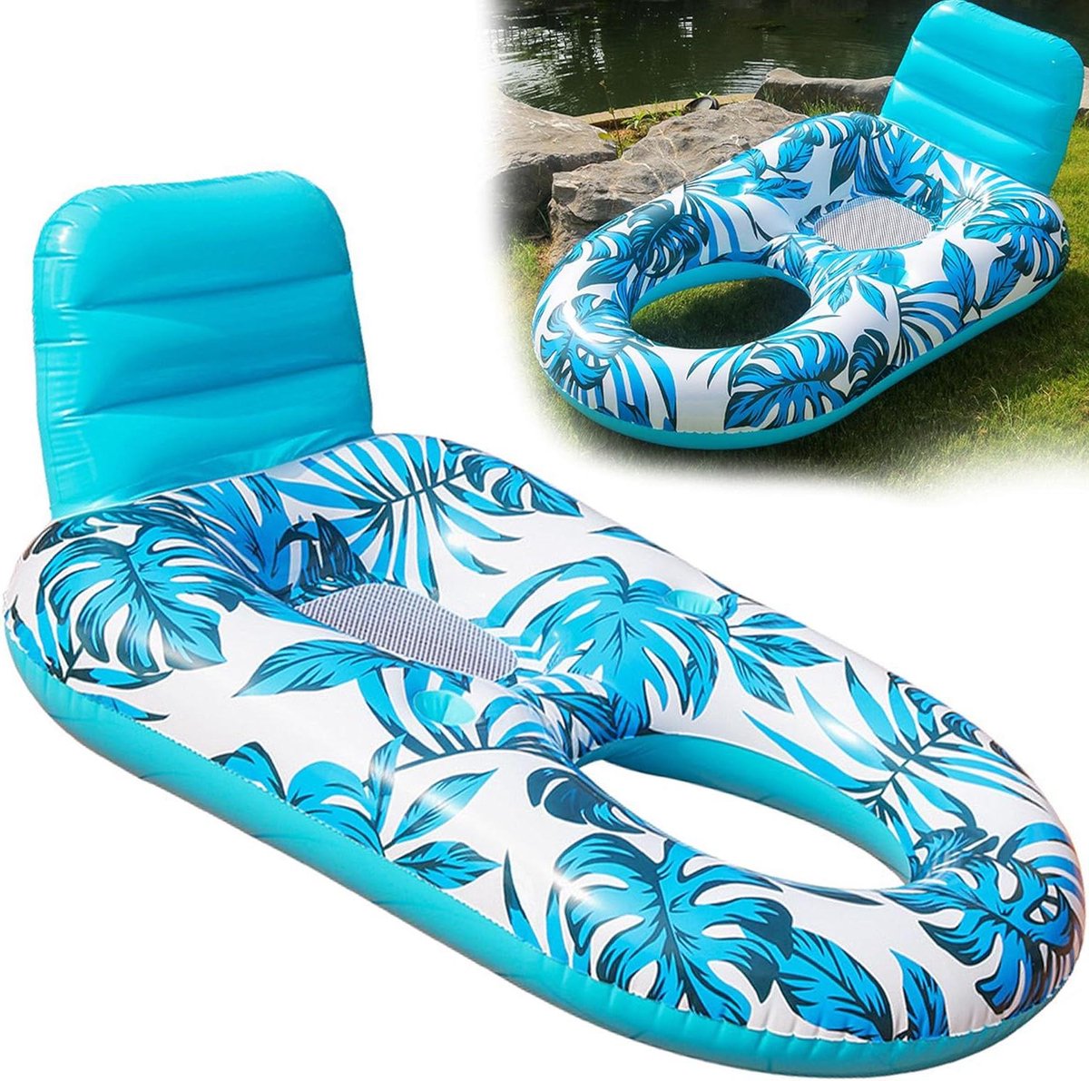 Opblaasbaar Loungebed - Zonnedek Zwembad - Ontspannen in Water - Zero Gravity Effect - 150x92x60 cm - Blauw