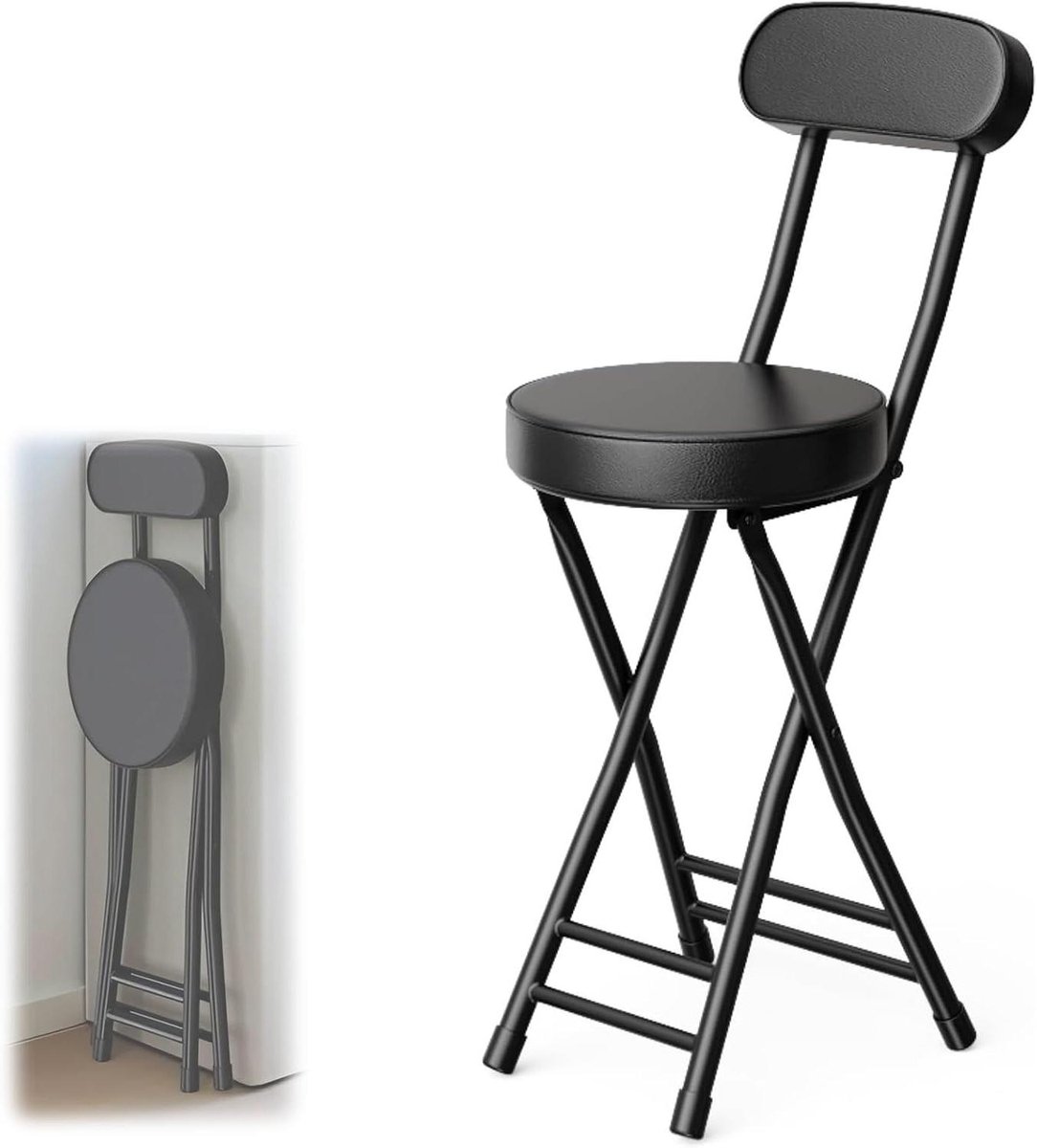 Opvouwbare Barkruk - Hoge Stoel - Extra Zitplaatsen - Met Rugleuning - 47 cm Hoog - Zwart