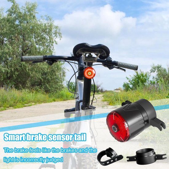 Fiets achterlicht - LED staartlicht - Veilig fietsen - Automatische remdetectie - 350 mAh batterij - Zwart — afbeelding 3