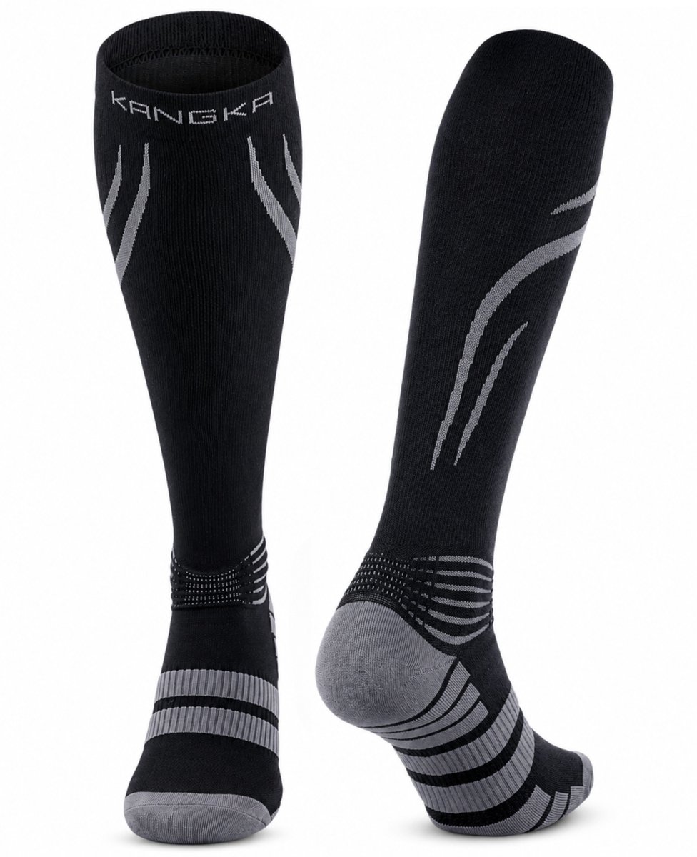 KANGKA® Max2108 Compressiekousen maat XXL (44-48) met 20-30 mmHg - Hardloopsokken Heren - Compressie Sokken voor Hardlopen - Steunkousen - Sportsokken Heren en Dames - Hardloopsokken - Steunkousen - Zwart