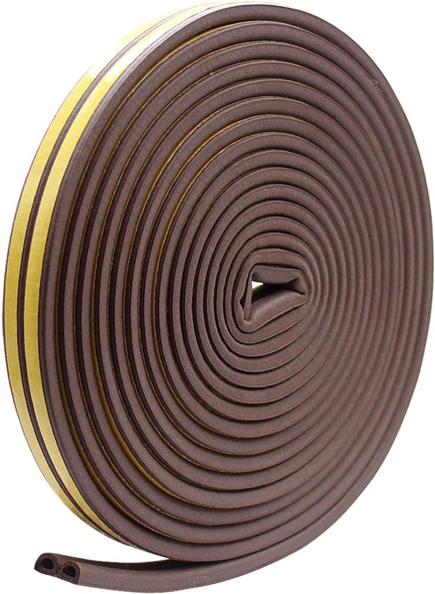 D-Profiel Zelfklevende Waterdichte Sealing Tape voor Deuren en Ramen, 12 m, Geluidsisolatie en Koude Bescherming, Bruin Foam Tape