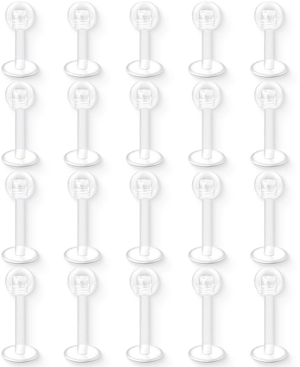 Dailygoods - Dailygoody - Lippiercings - Transparant - 20 Stuks - Sieraden - Acryl - Ideaal voor Lippen en Neus - Unisex