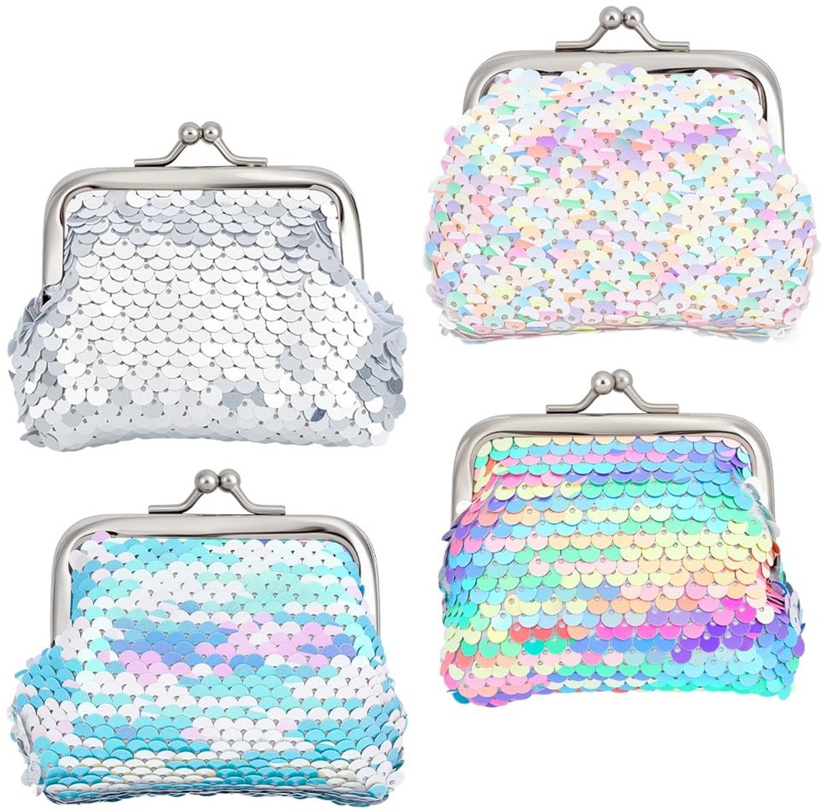 Dailygoods - Set van 4 Pailletten Portemonnees voor Kinderen en Vrouwen