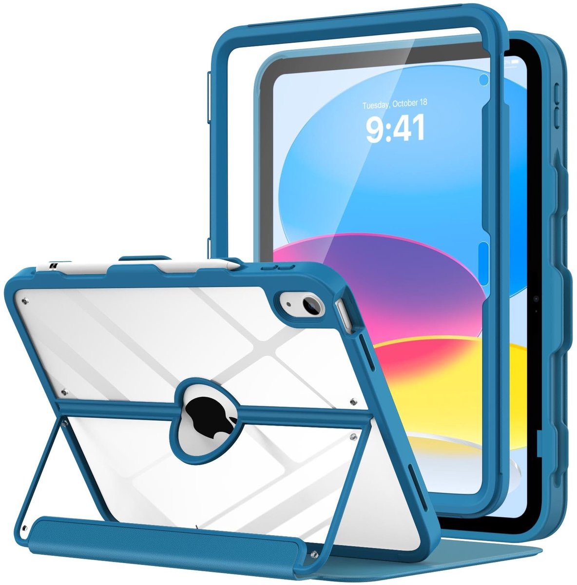 Dailygoods - Dailygoody - iPad 10e generatie hoesje - met potloodhouder - uitstekende bescherming - 10,9 inch - transparante achterkant - automatisch in slaapstand...