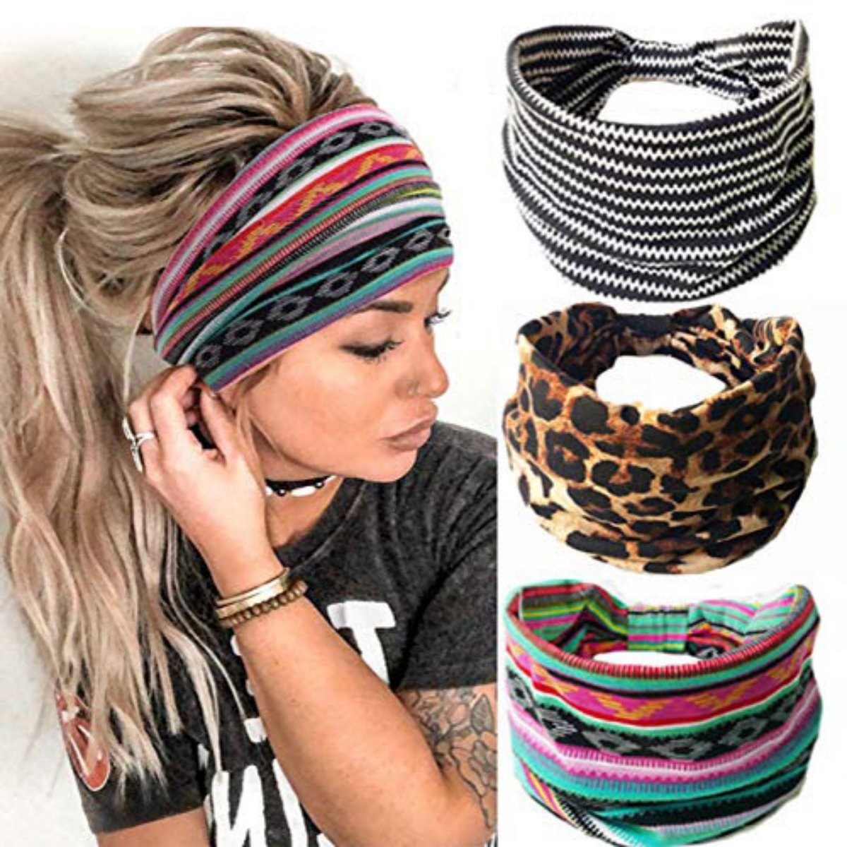 TOVBMUP Sporthoofdbanden voor dames - Dunne hoofdbanden - Fitness Yoga haaraccessoires - Zomer Boho-stijl - 3-pack