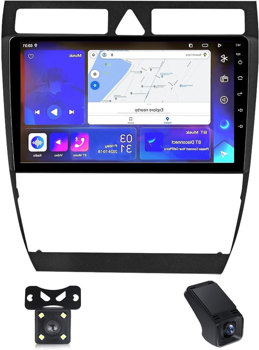 Autoradio - Auto Stereo - Navigatie Rijden - Android 14 - 9 Inch Touchscreen - Zwart