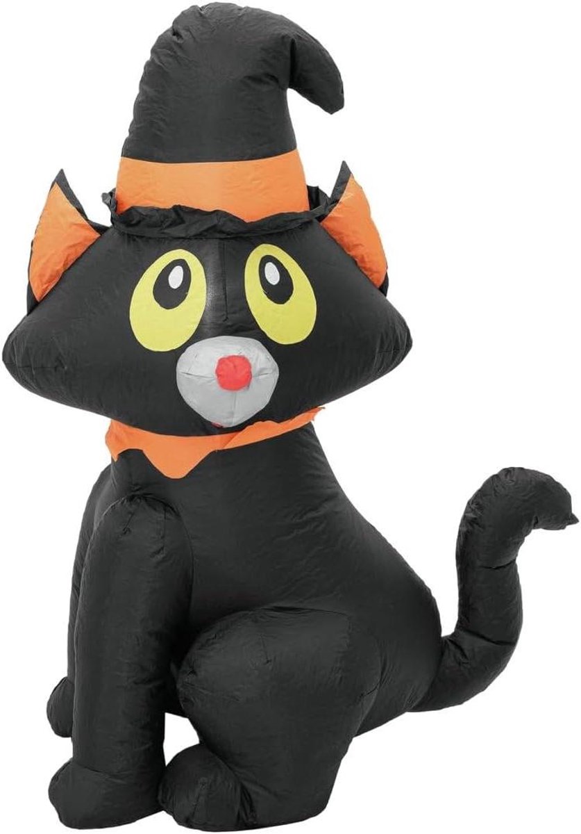 Opblaasbaar Figuur - Zwarte Kat - Feestelijke Decoratie - Zelfopblazend - 122 cm - Zwart
