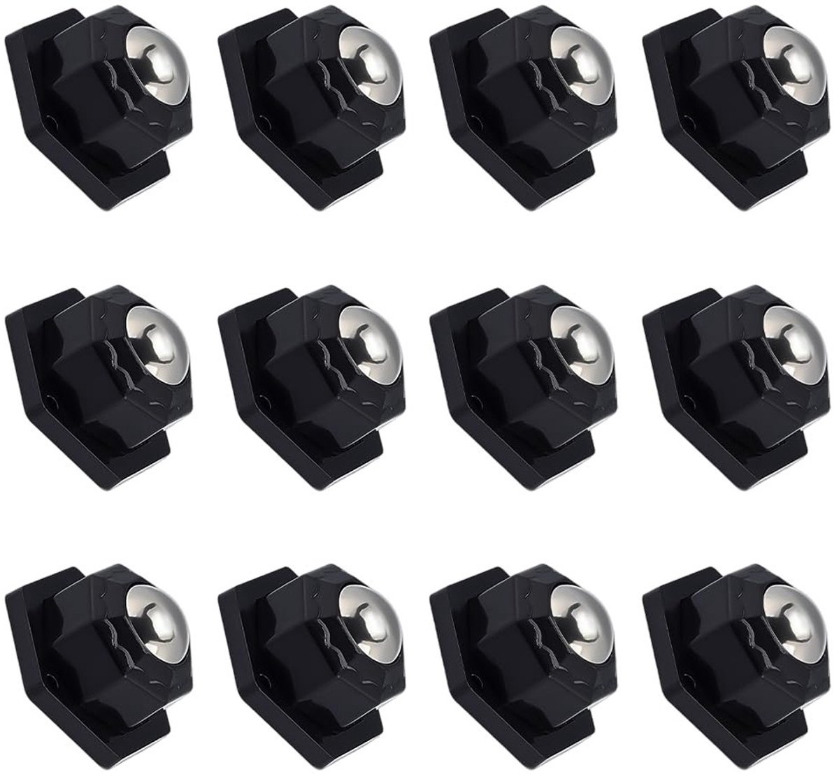 12 sets zelfklevende zwenkwielen voor meubels, platte tafelwielen met basis, ideaal voor opbergdozen en kleine apparaten, 42 x 37 x 23,5 mm, zwart