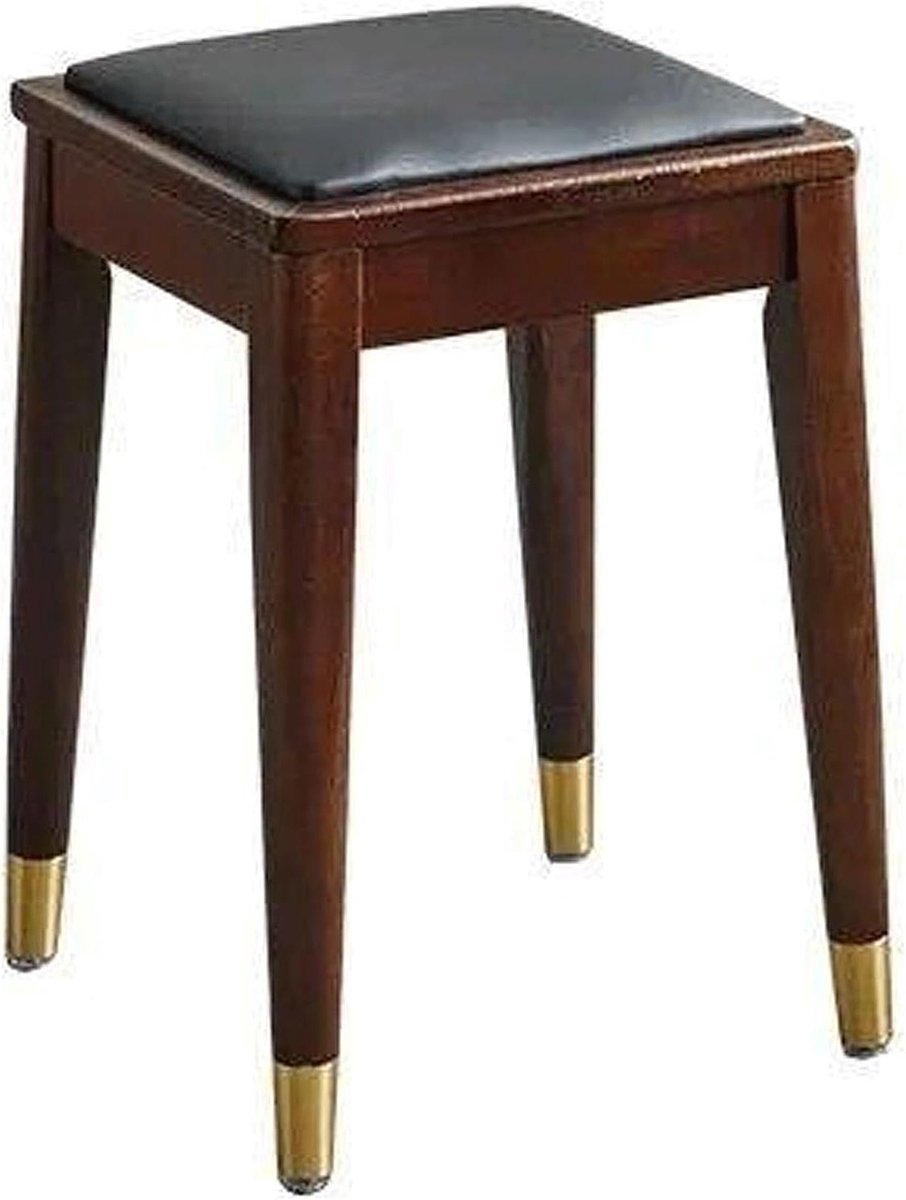 Kaptafelstoel - Krukje - Make-up Zitten - Robuust Rubberhout - 30 x 30 x 47 cm - Zwart