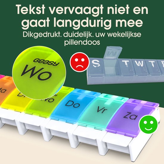 GEASY Pillendoos 7 dagen - Pillendoos met handig kliksysteem - Medicijndoos met Grote vakken - Pillndoos 7 dagen met sterke vergrendeling - Nederlandstalige Pillendoos - Medicijndoosje 7 dagen – Pillendoosje