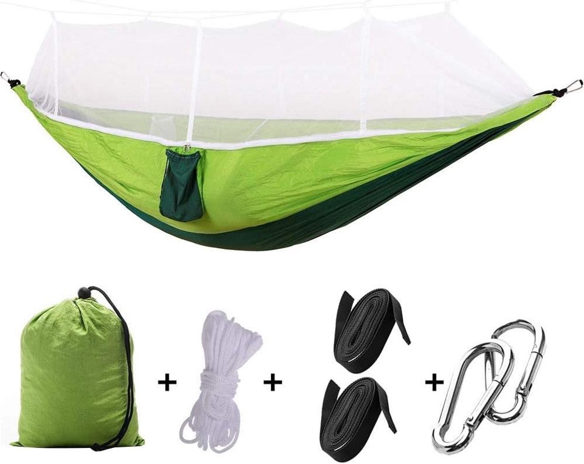 Lichtgewicht hangmat - Outdoor schommel - Kamperen en reizen - Geïntegreerde opbergtas - 260 x 140 cm - Fruitgroen met donkergroen