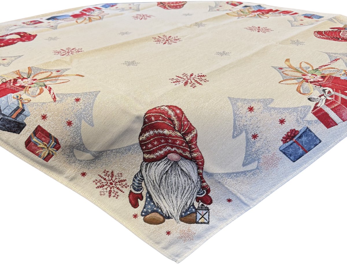 Tafelkleed - Gobelinstof – Kerst – Christmas Couple – kabouters – gnomes - 100 x 100 cm