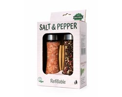 Peper- en Zoutmolen Stel | Roze Himalayazout 190g + Pepermix 80g | Gevulde & Hervulbare Molens